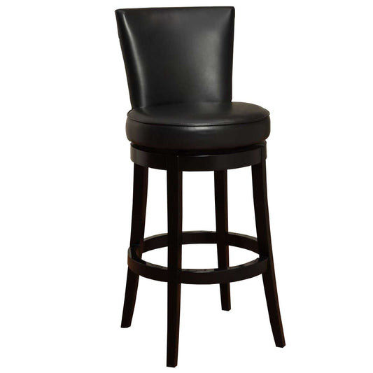 Boston 30" Bar Height Swivel Black Faux Leather and Black Wood Bar Stool By Armen Living | Bar Stools | Modishstore