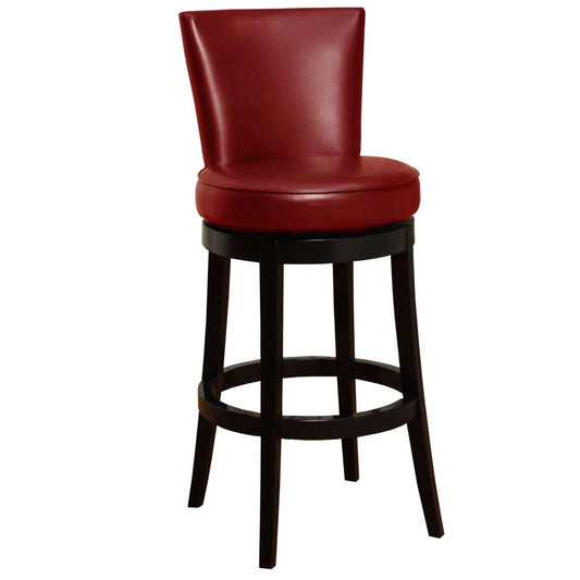 Boston 26" Counter Height Swivel Red Faux Leather and Black Wood Bar Stool By Armen Living | Bar Stools | Modishstore