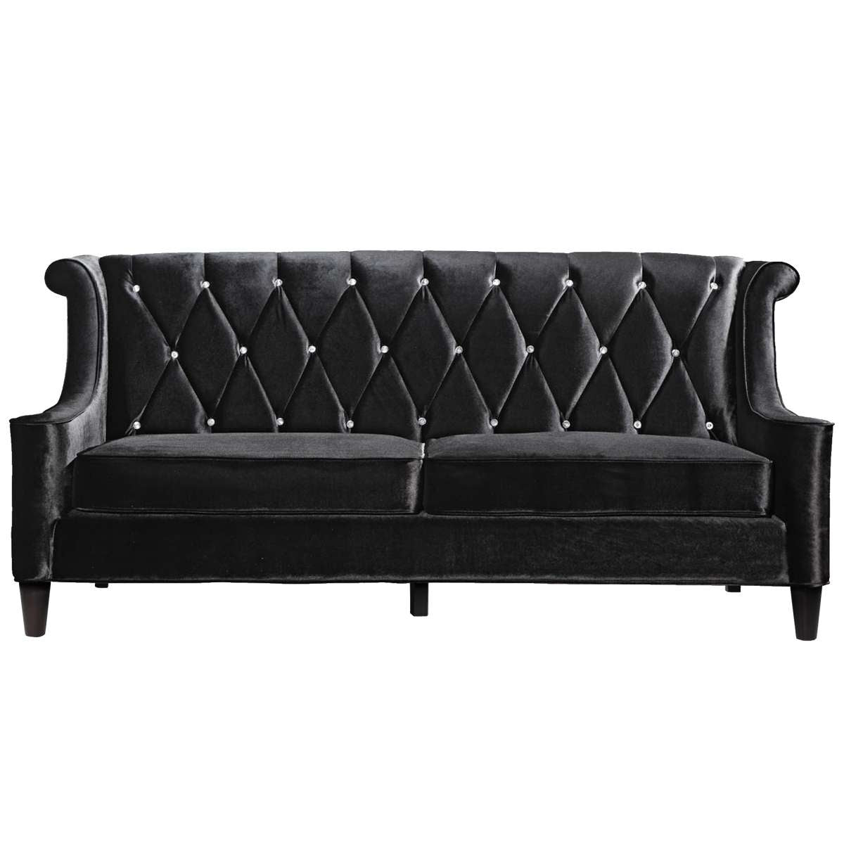 Barrister Sofa In Black Velvet With Crystal Buttons By Armen Living | Sofas |  Modishstore  - 3