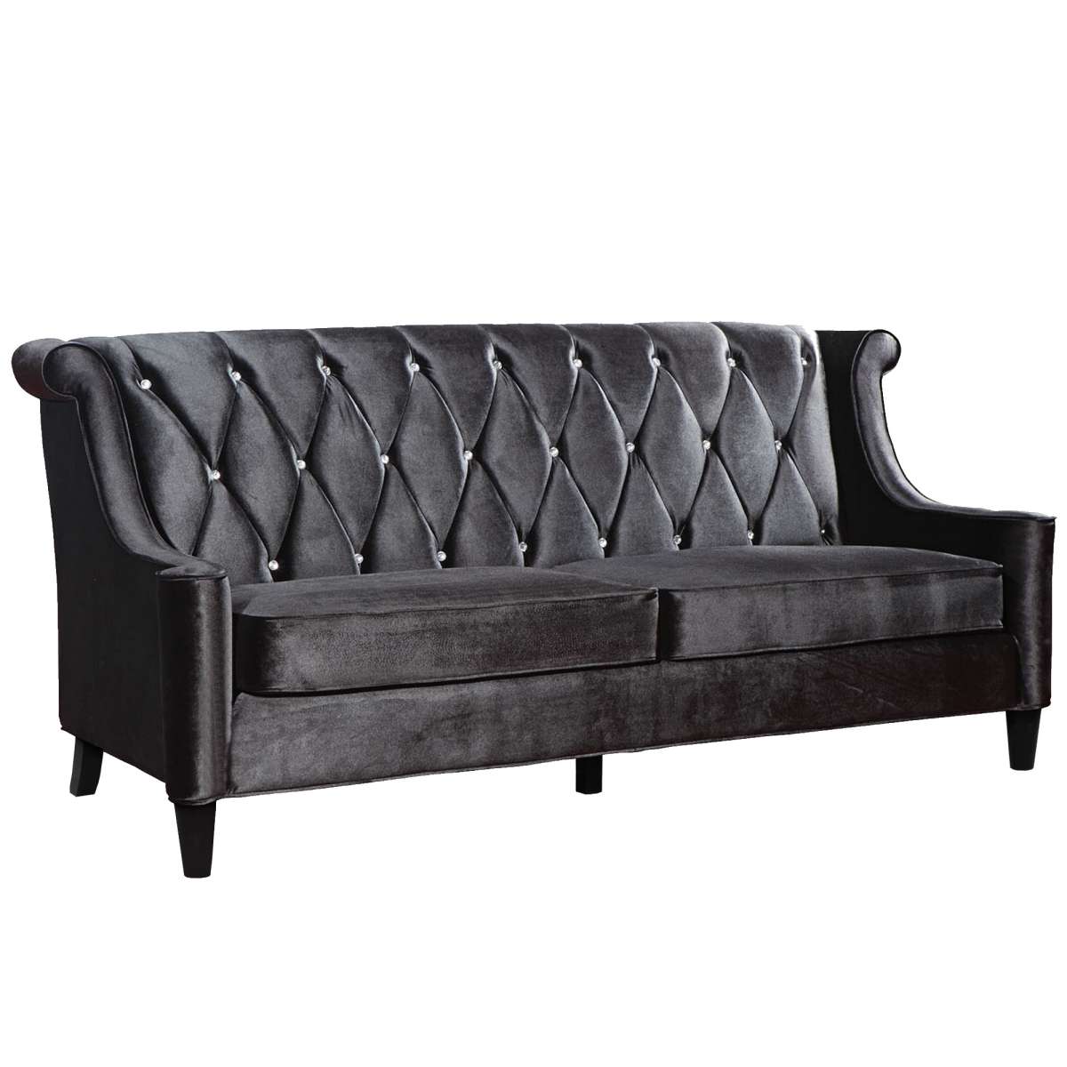 Barrister Sofa In Black Velvet With Crystal Buttons By Armen Living | Sofas |  Modishstore  - 2