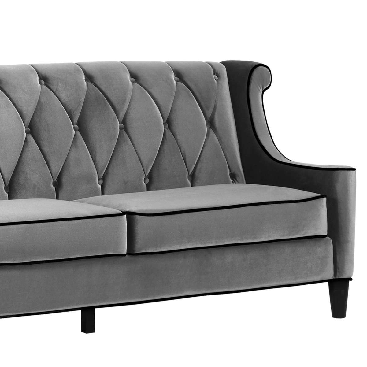 Barrister Sofa In Gray Velvet With Black Piping By Armen Living | Sofas |  Modishstore  - 4