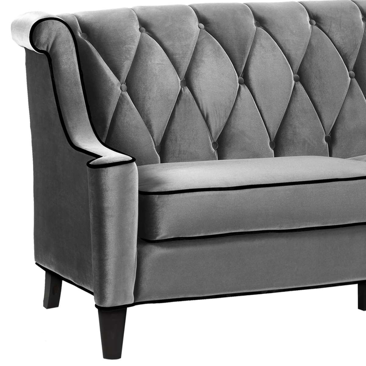 Barrister Sofa In Gray Velvet With Black Piping By Armen Living | Sofas |  Modishstore  - 5