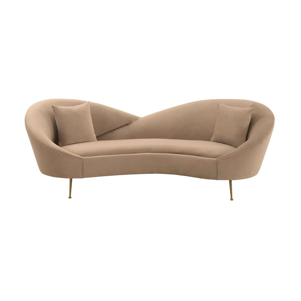 Anabella Natural Fabric Upholstered Sofa with Brushed Gold Legs By Armen Living | Sofas |  Modishstore  - 2