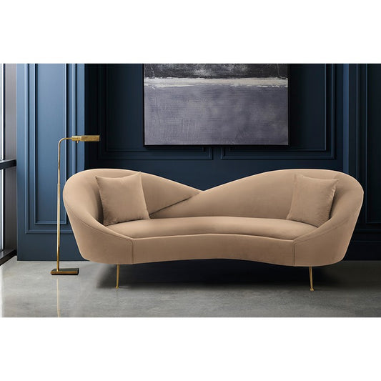 Anabella Natural Fabric Upholstered Sofa with Brushed Gold Legs By Armen Living | Sofas |  Modishstore 