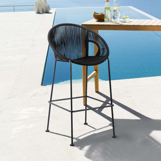 Acapulco 30" Indoor Outdoor Steel Bar Stool with Black Rope By Armen Living | Bar Stools |  Modishstore 