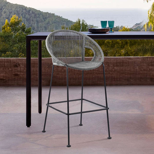 Acapulco 26" Indoor Outdoor Steel Bar Stool with Grey Rope By Armen Living | Counter Stools |  Modishstore 