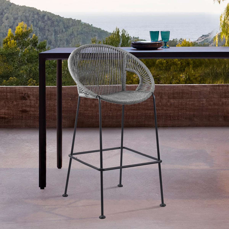Acapulco 26" Indoor Outdoor Steel Bar Stool with Grey Rope By Armen Living | Counter Stools |  Modishstore 