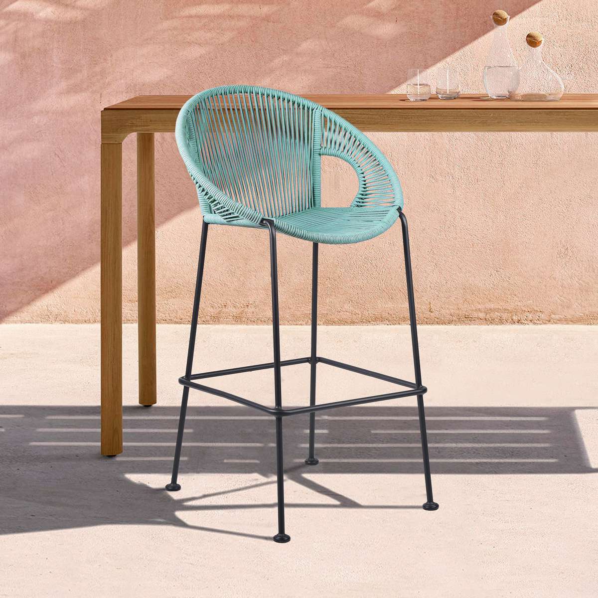 Acapulco 26" Indoor Outdoor Steel Bar Stool with Wasabi Rope By Armen Living | Counter Stools |  Modishstore 