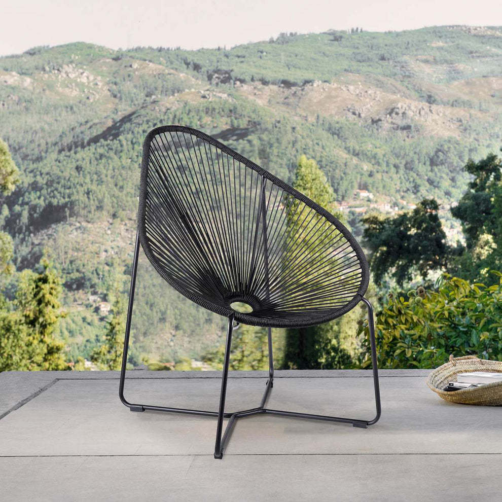 Acapulco Indoor Outdoor Steel Papasan Lounge Chair with Black Rope By Armen Living | Outdoor Chairs |  Modishstore 