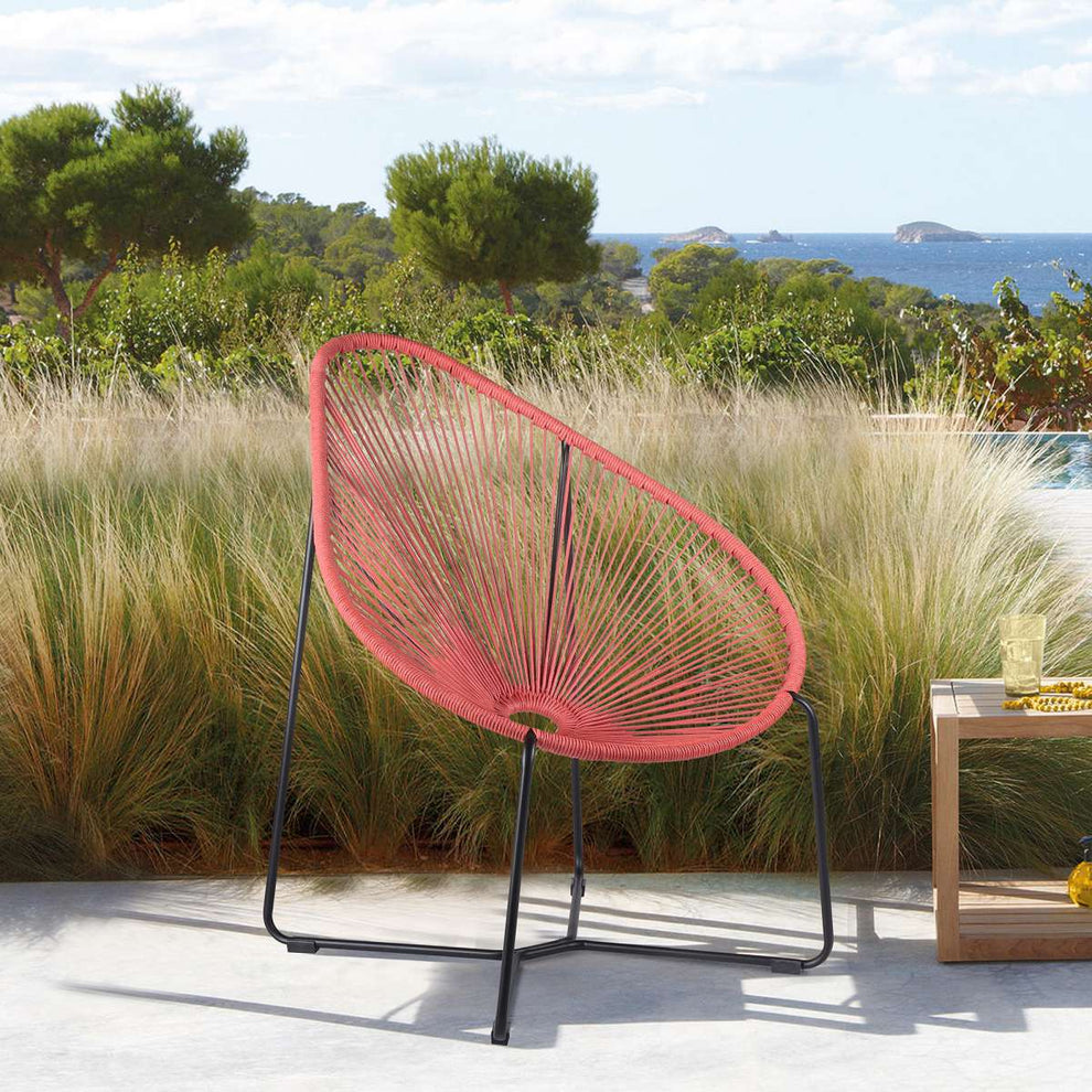 Acapulco Indoor Outdoor Steel Papasan Lounge Chair with Black Rope By Armen Living | Outdoor Chairs |  Modishstore  - 8