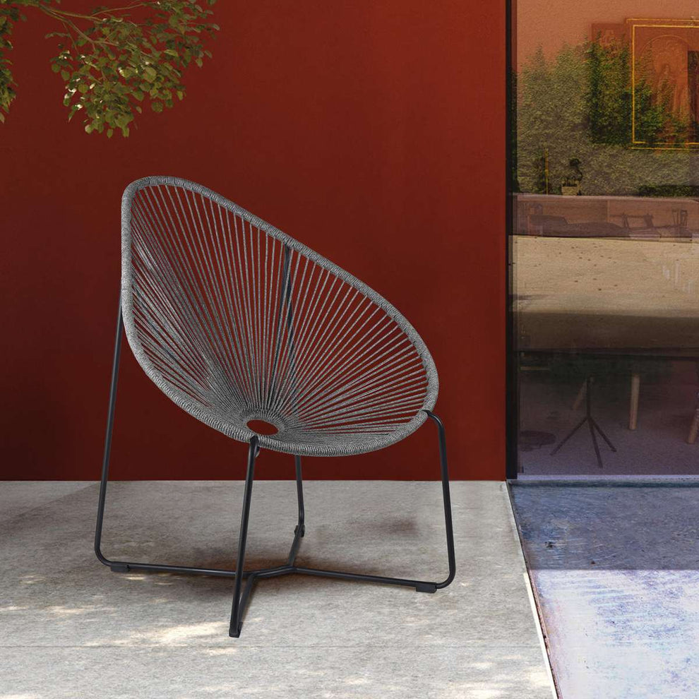 Acapulco Indoor Outdoor Steel Papasan Lounge Chair with Black Rope By Armen Living | Outdoor Chairs |  Modishstore  - 15