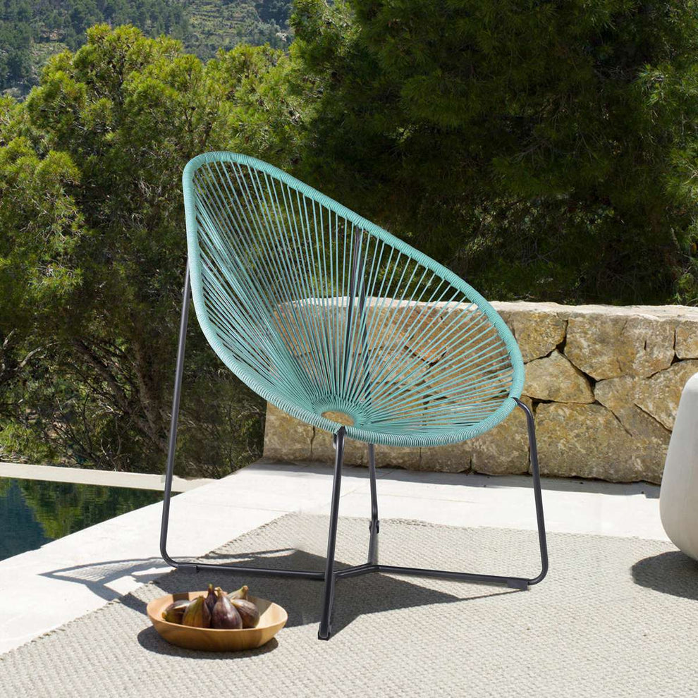 Acapulco Indoor Outdoor Steel Papasan Lounge Chair with Black Rope By Armen Living | Outdoor Chairs |  Modishstore  - 27