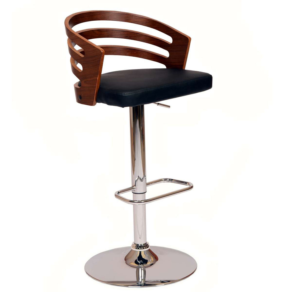 Adele Adjustable Height Swivel Black Faux Leather and Walnut Wood Bar Stool with Chrome Base By Armen Living | Bar Stools | Modishstore
