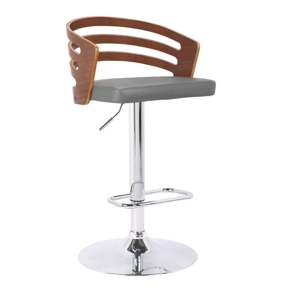 Adele Adjustable Height Swivel Black Faux Leather and Walnut Wood Bar Stool with Chrome Base By Armen Living | Bar Stools | Modishstore - 5