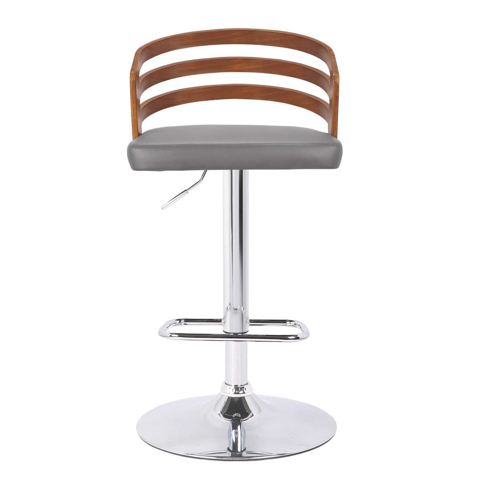 Adele Adjustable Height Swivel Black Faux Leather and Walnut Wood Bar Stool with Chrome Base By Armen Living | Bar Stools | Modishstore - 6