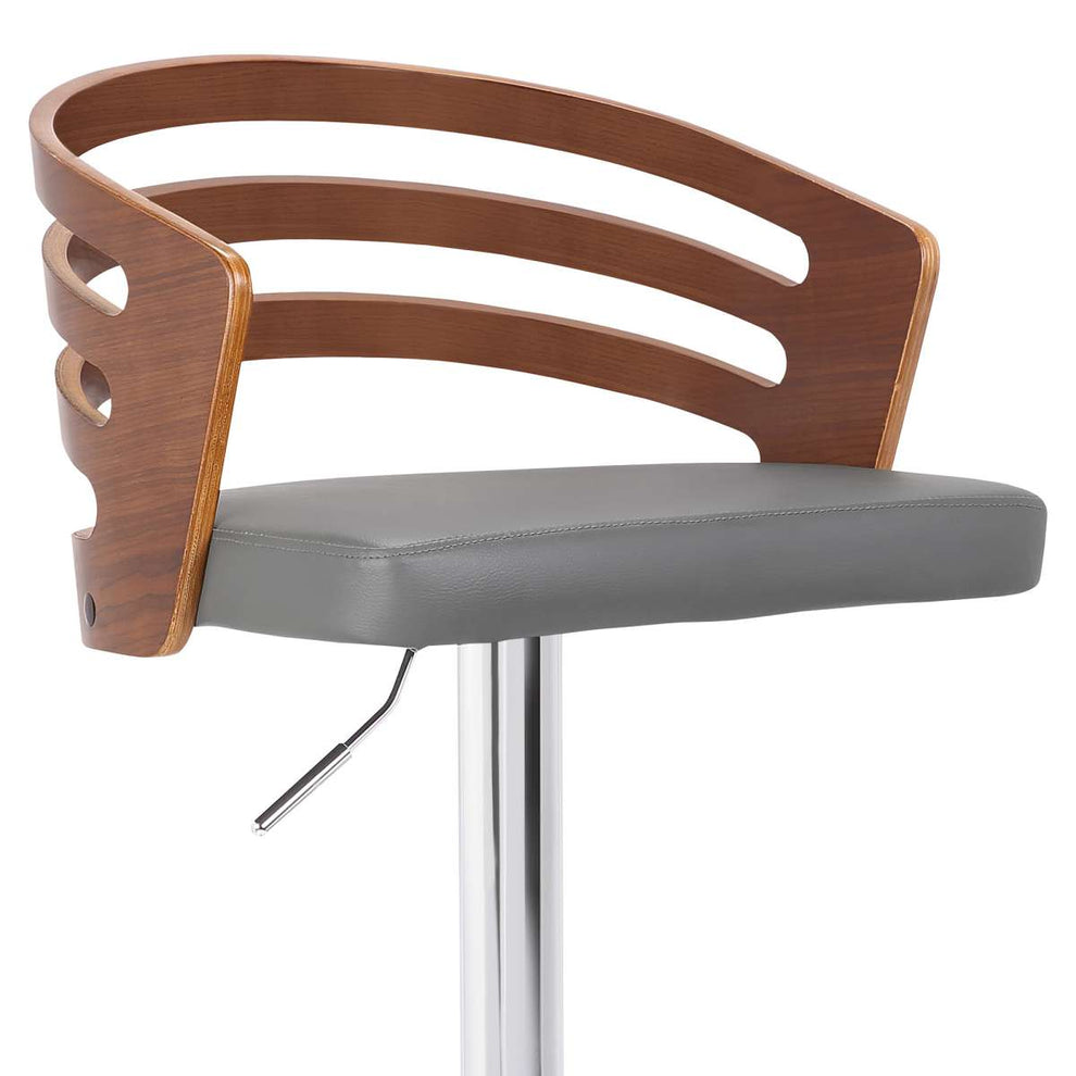 Adele Adjustable Height Swivel Black Faux Leather and Walnut Wood Bar Stool with Chrome Base By Armen Living | Bar Stools | Modishstore - 7