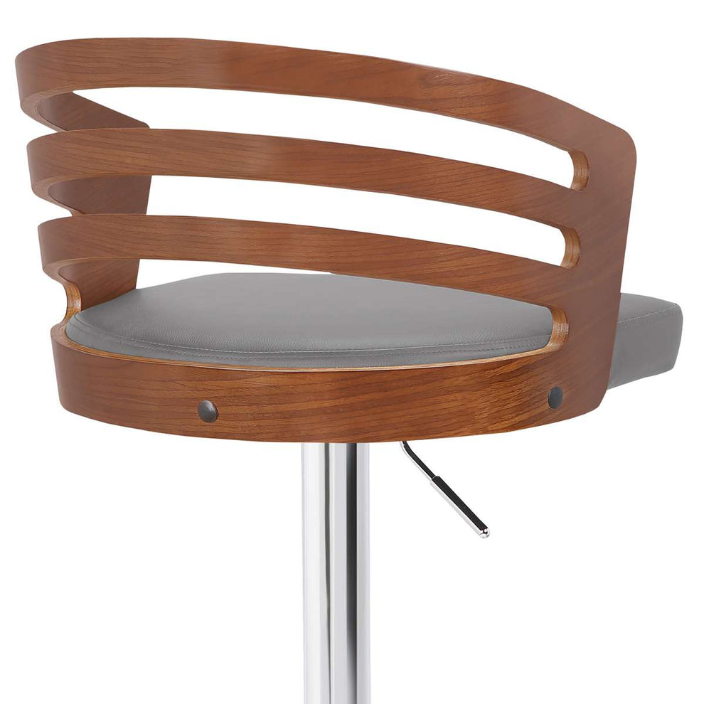 Adele Adjustable Height Swivel Black Faux Leather and Walnut Wood Bar Stool with Chrome Base By Armen Living | Bar Stools | Modishstore - 8