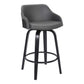 Alec 30" Bar Height Swivel Grey Faux Leather and Black Wood Bar Stool By Armen Living | Bar Stools | Modishstore