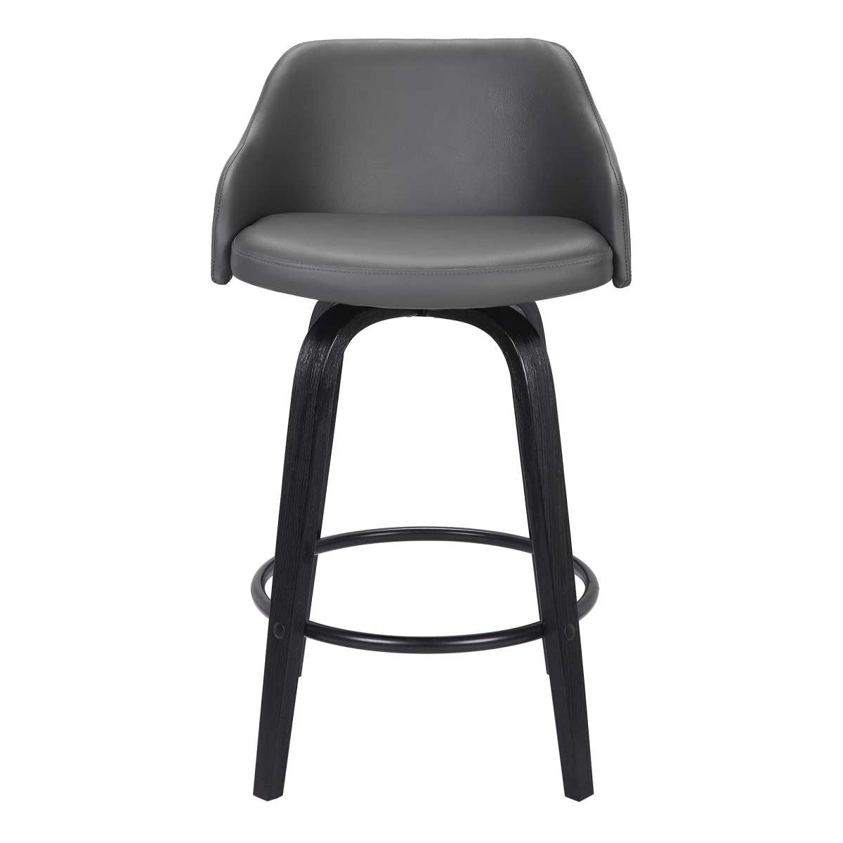 Alec 30" Bar Height Swivel Grey Faux Leather and Black Wood Bar Stool By Armen Living | Bar Stools | Modishstore - 2