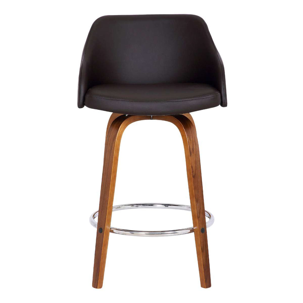 Alec 30" Bar Height Swivel Brown Faux Leather and Walnut Wood Bar Stool By Armen Living | Bar Stools | Modishstore - 2