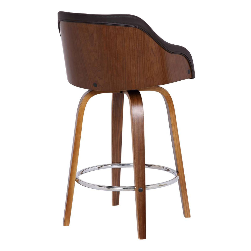 Alec 30" Bar Height Swivel Brown Faux Leather and Walnut Wood Bar Stool By Armen Living | Bar Stools | Modishstore - 3