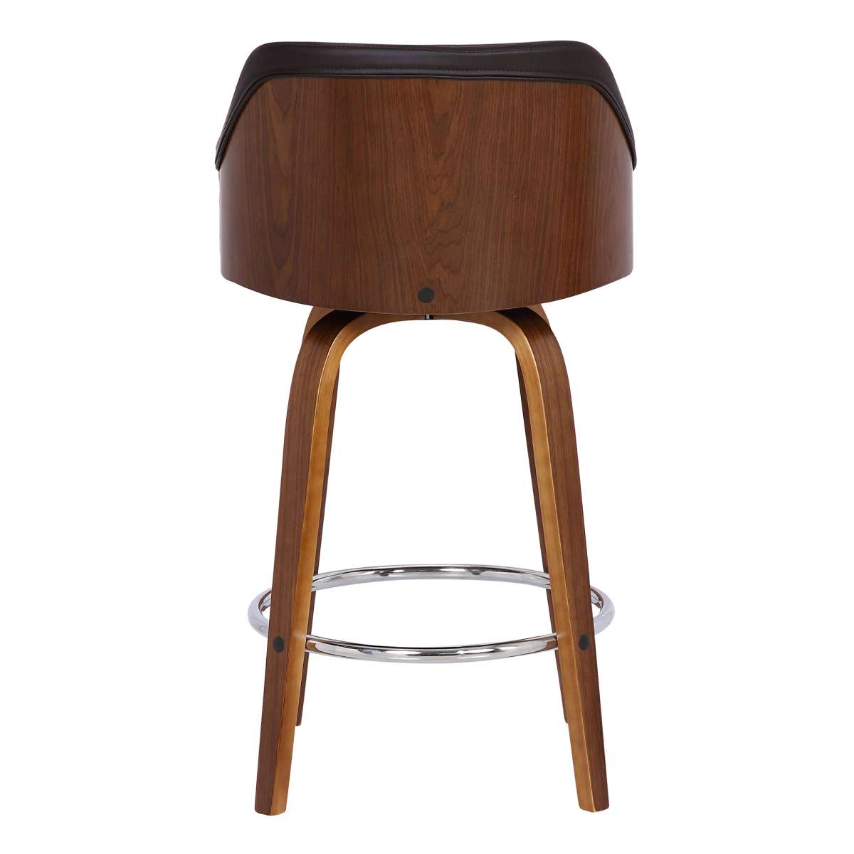 Alec 30" Bar Height Swivel Brown Faux Leather and Walnut Wood Bar Stool By Armen Living | Bar Stools | Modishstore - 4