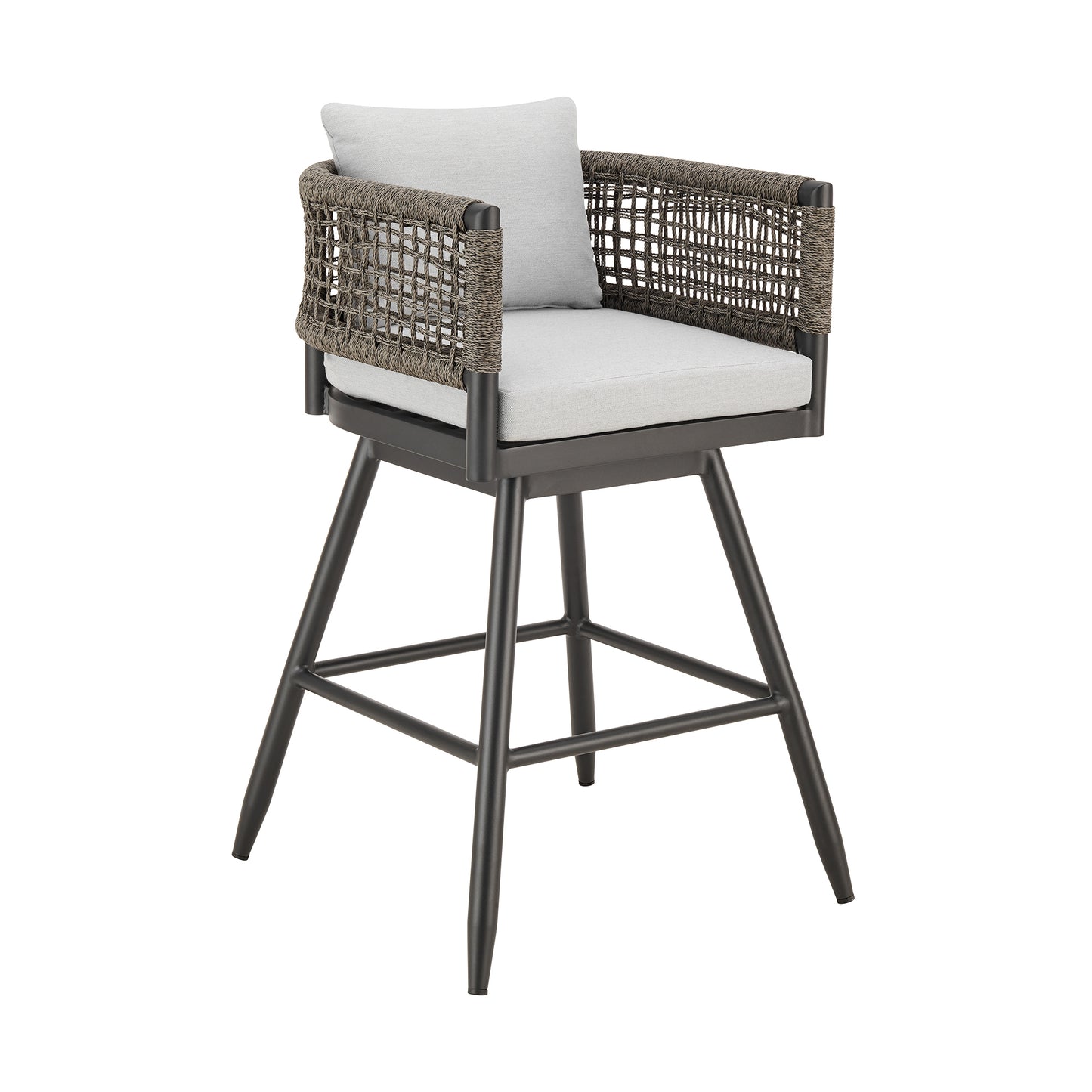 Alegria Outdoor Patio Swivel Bar Stool in Aluminum with Gray Rope and Light Gray Cushions By Armen Living | Bar Stools | Modishstore - 2