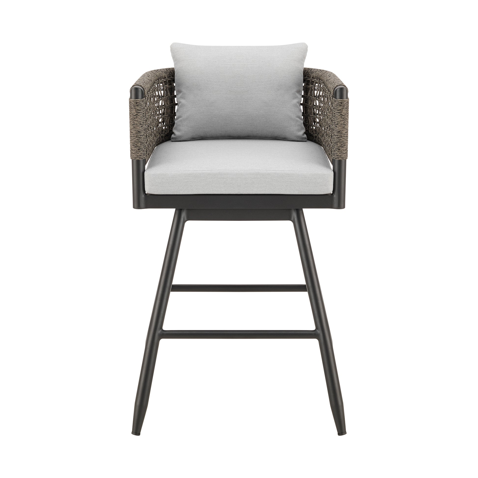 Alegria Outdoor Patio Swivel Bar Stool in Aluminum with Gray Rope and Light Gray Cushions By Armen Living | Bar Stools | Modishstore - 3