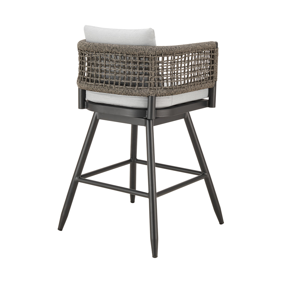 Alegria Outdoor Patio Swivel Bar Stool in Aluminum with Gray Rope and Light Gray Cushions By Armen Living | Bar Stools | Modishstore - 4