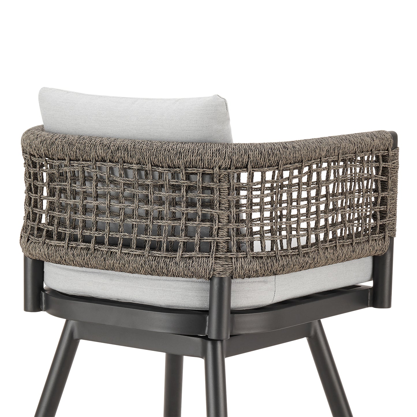 Alegria Outdoor Patio Swivel Bar Stool in Aluminum with Gray Rope and Light Gray Cushions By Armen Living | Bar Stools | Modishstore - 5