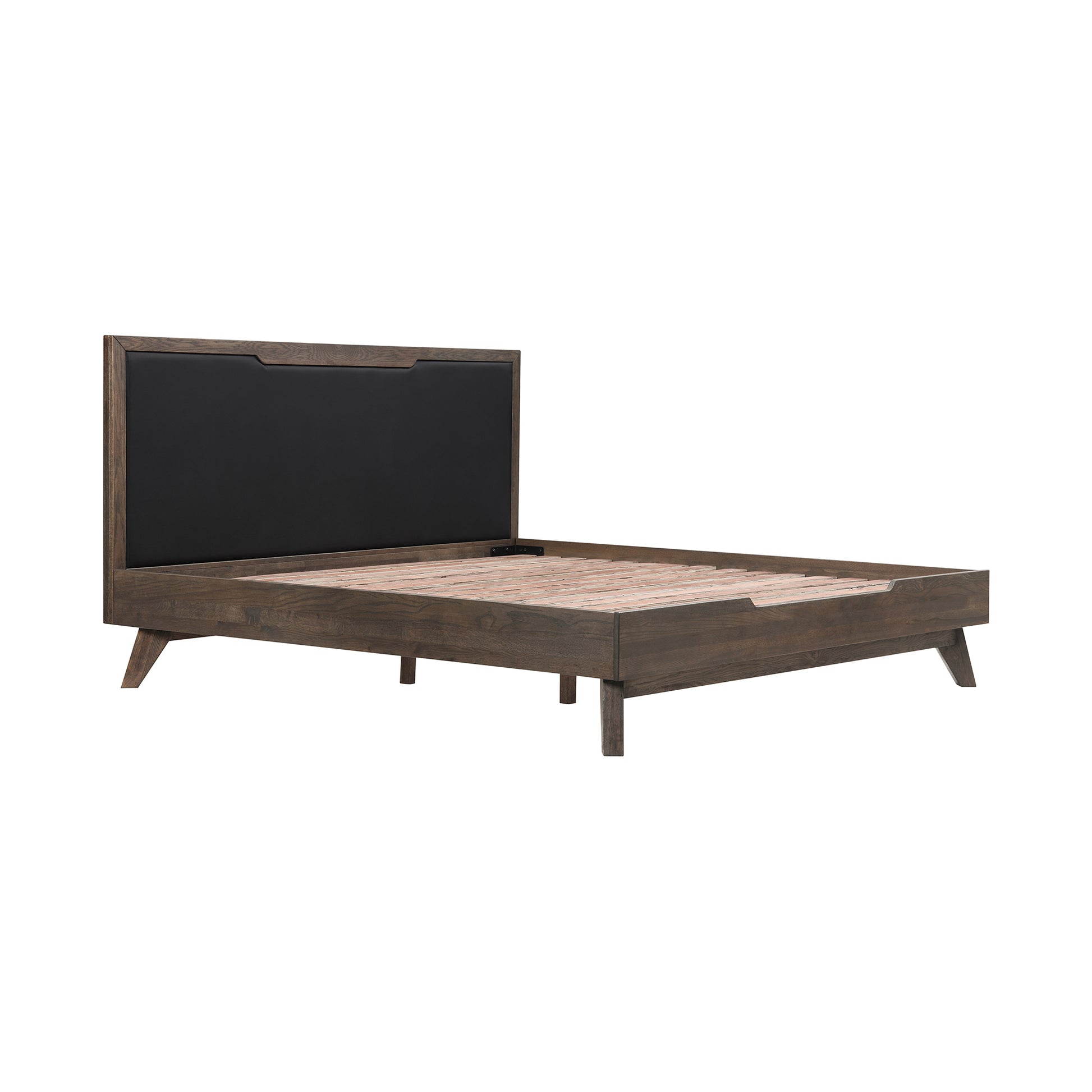 Astoria King Platform Bed Frame in Oak with Black Faux Leather  By Armen Living | Beds | Modishstore - 3