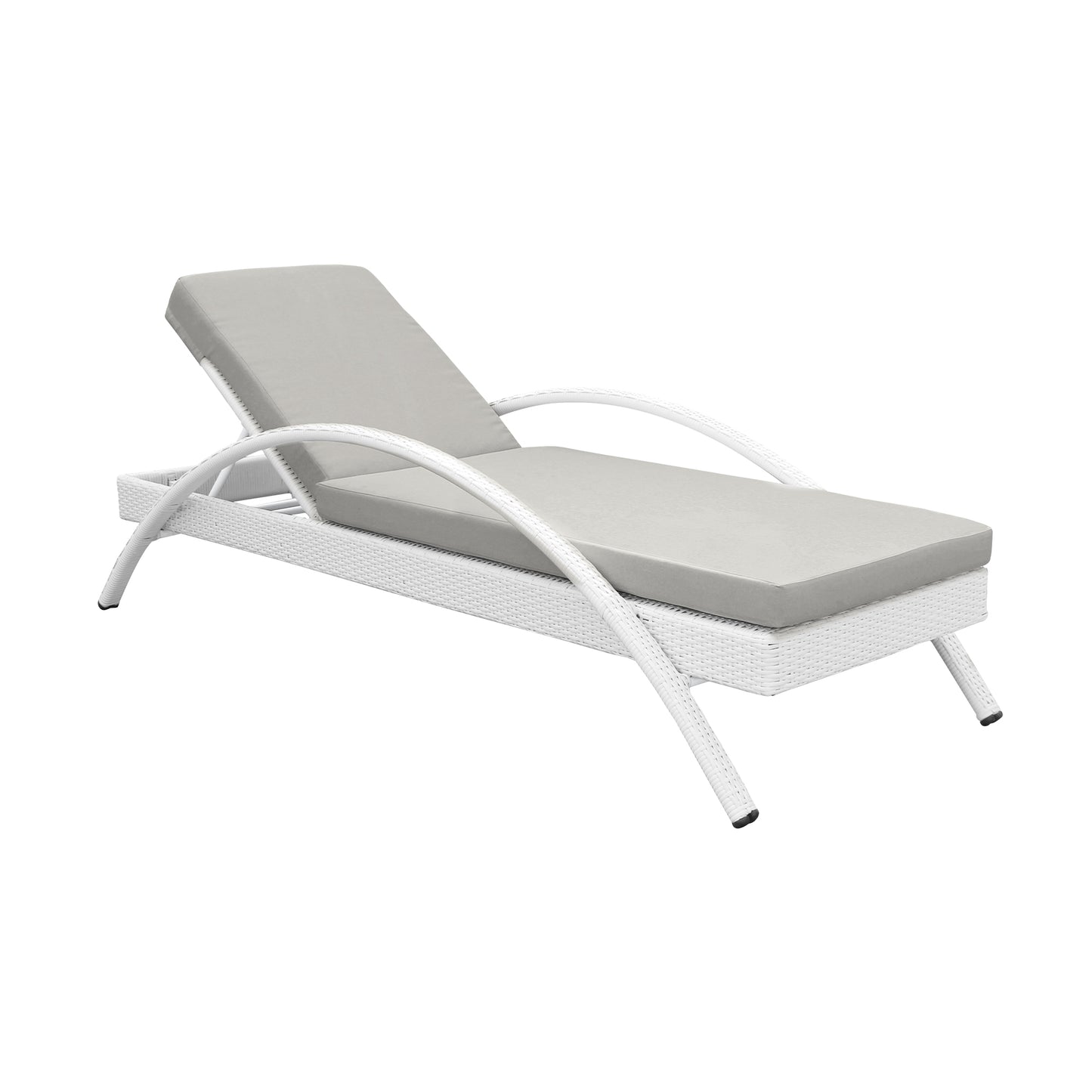 Aloha Adjustable Patio Outdoor Chaise Lounge Chair in White Wicker and Grey Cushions By Armen Living | Outdoor Chaise Lounges | Modishstore - 2