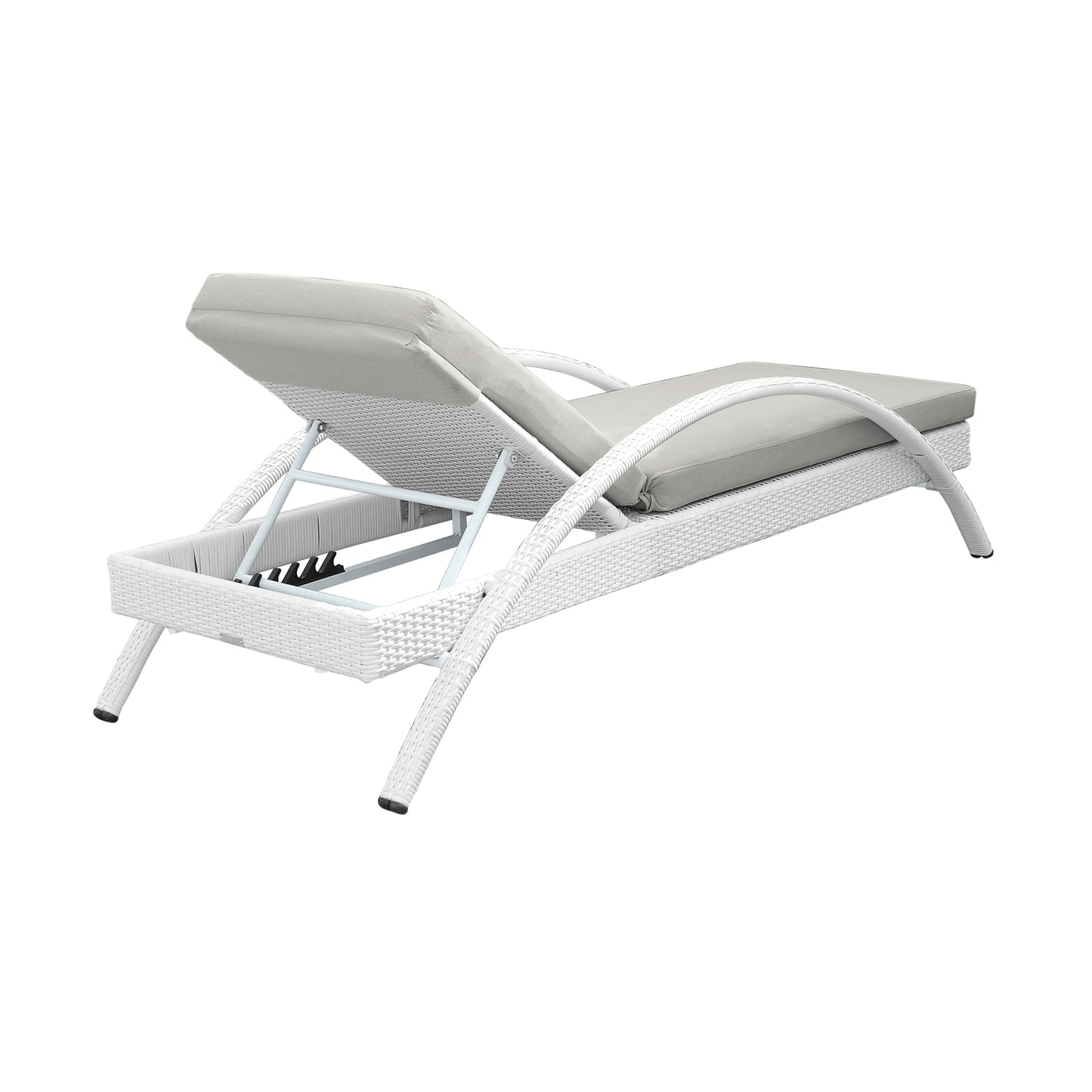 Aloha Adjustable Patio Outdoor Chaise Lounge Chair in White Wicker and Grey Cushions By Armen Living | Outdoor Chaise Lounges | Modishstore - 5