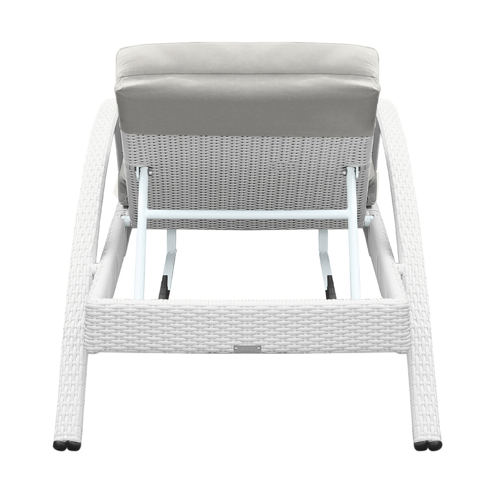 Aloha Adjustable Patio Outdoor Chaise Lounge Chair in White Wicker and Grey Cushions By Armen Living | Outdoor Chaise Lounges | Modishstore - 6