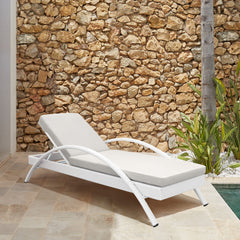 Aloha Adjustable Patio Outdoor Chaise Lounge Chair in White Wicker and Grey Cushions By Armen Living