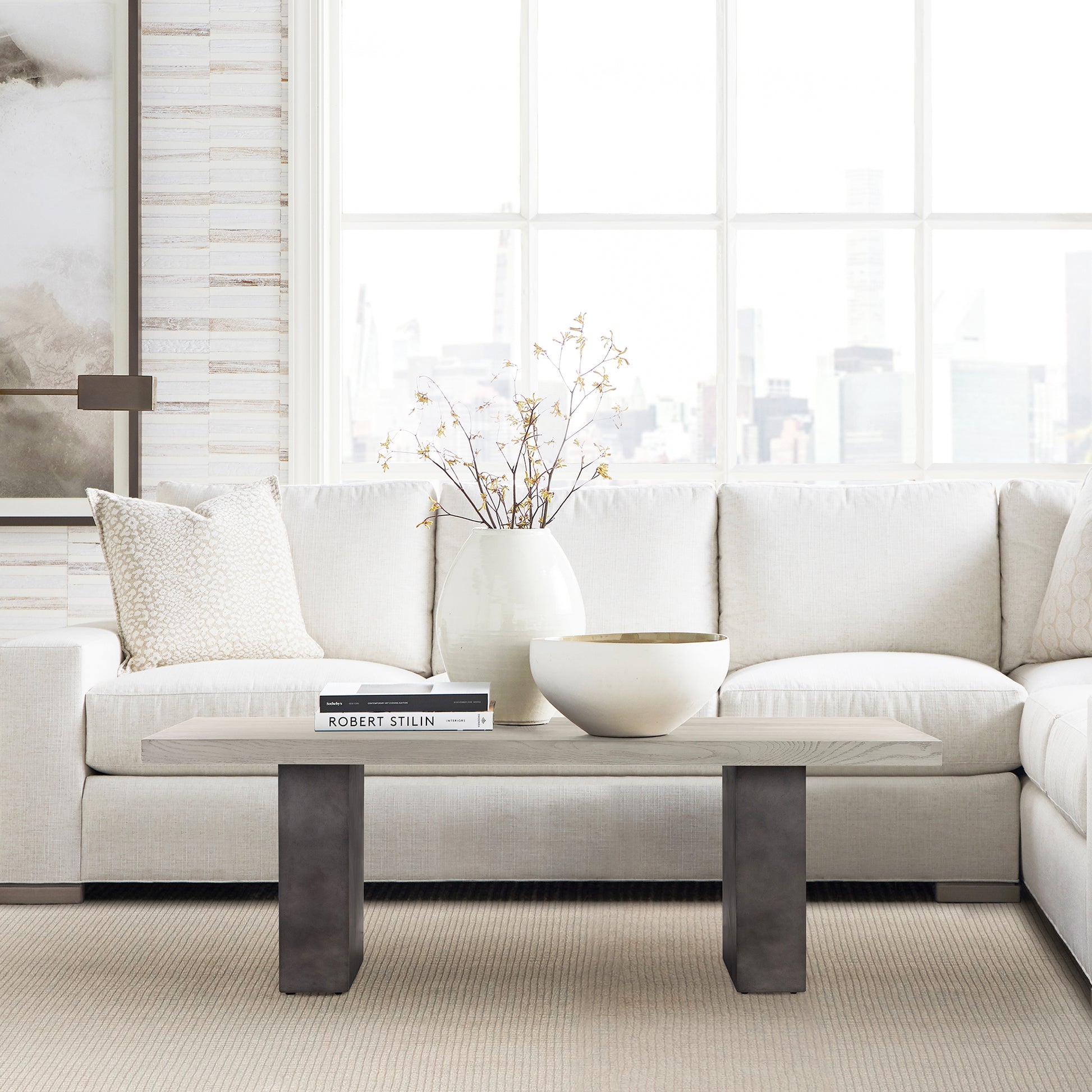 Abbey Concrete and Grey Oak Wood Coffee Table By Armen Living | Coffee Tables | Modishstore