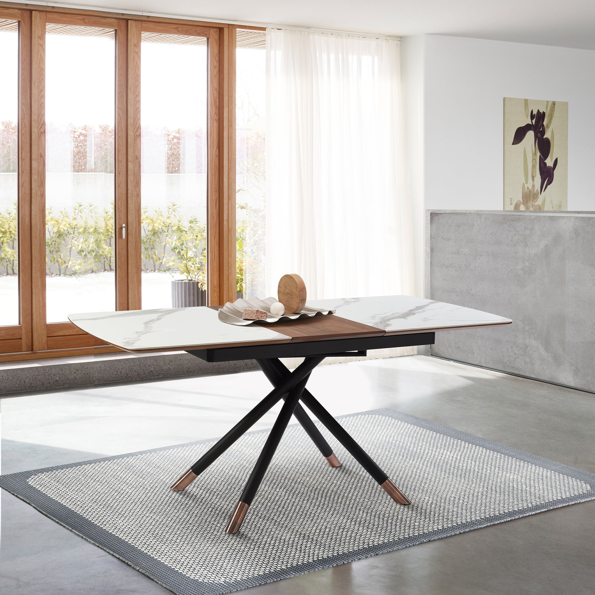 Alora Extendable Dining Table with Light Gray Ceramic and Wood Top and Metal Legs By Armen Living | Dining Tables | Modishstore