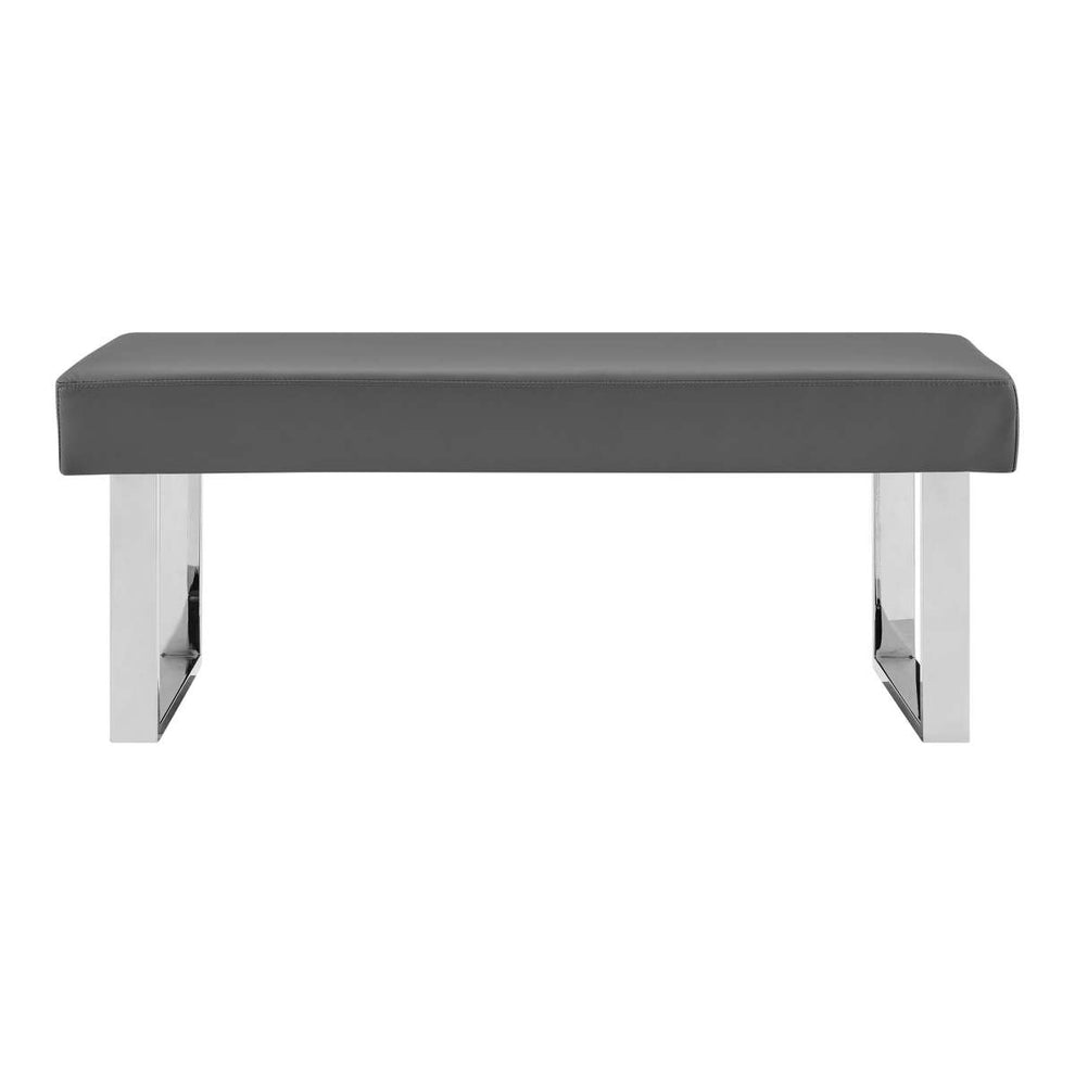 Amanda Contemporary Dining Bench in Gray Faux Leather and Chrome Finish By Armen Living | Benches | Modishstore - 2