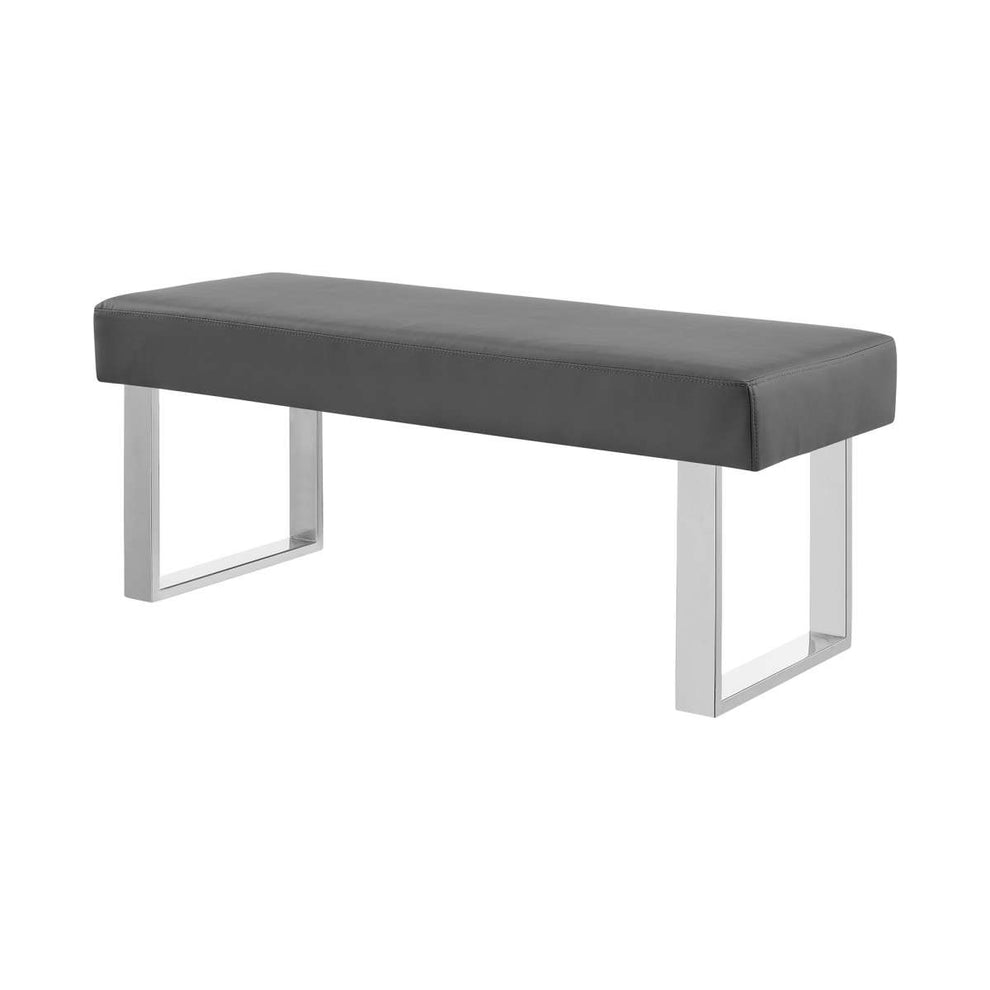 Amanda Contemporary Dining Bench in Gray Faux Leather and Chrome Finish By Armen Living | Benches | Modishstore - 3