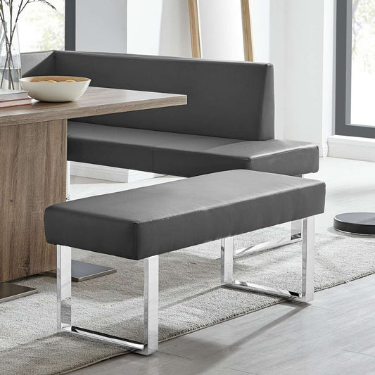 Amanda Contemporary Dining Bench in Gray Faux Leather and Chrome Finish By Armen Living | Benches | Modishstore