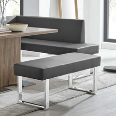 Amanda Contemporary Dining Bench in Gray Faux Leather and Chrome Finish By Armen Living