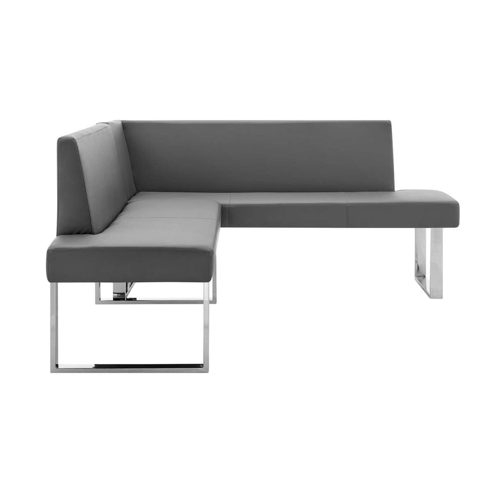 Amanda Contemporary Nook Corner Dining Bench in Gray Faux Leather and Chrome Finish By Armen Living | Sofas |  Modishstore  - 2