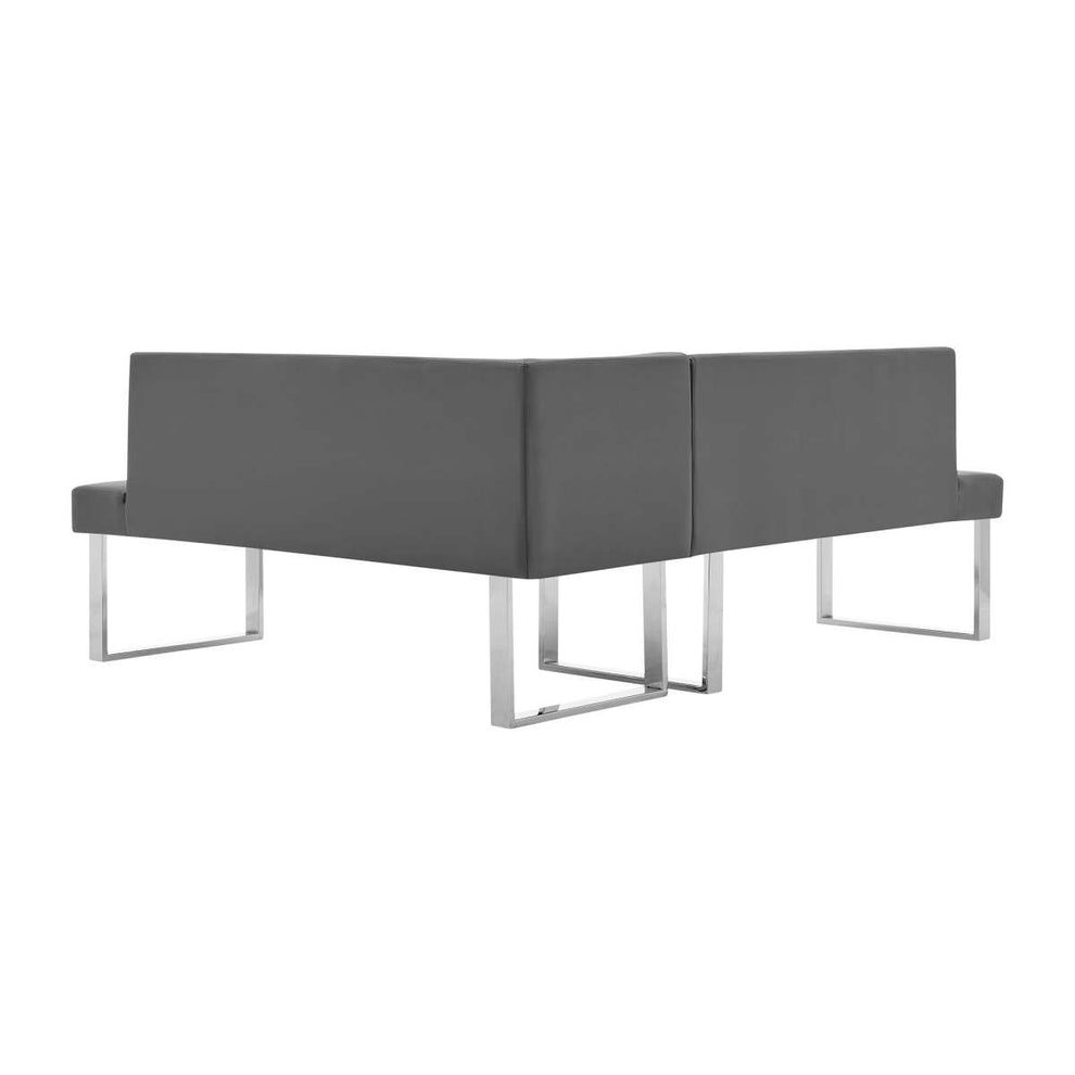 Amanda Contemporary Nook Corner Dining Bench in Gray Faux Leather and Chrome Finish By Armen Living | Sofas |  Modishstore  - 4
