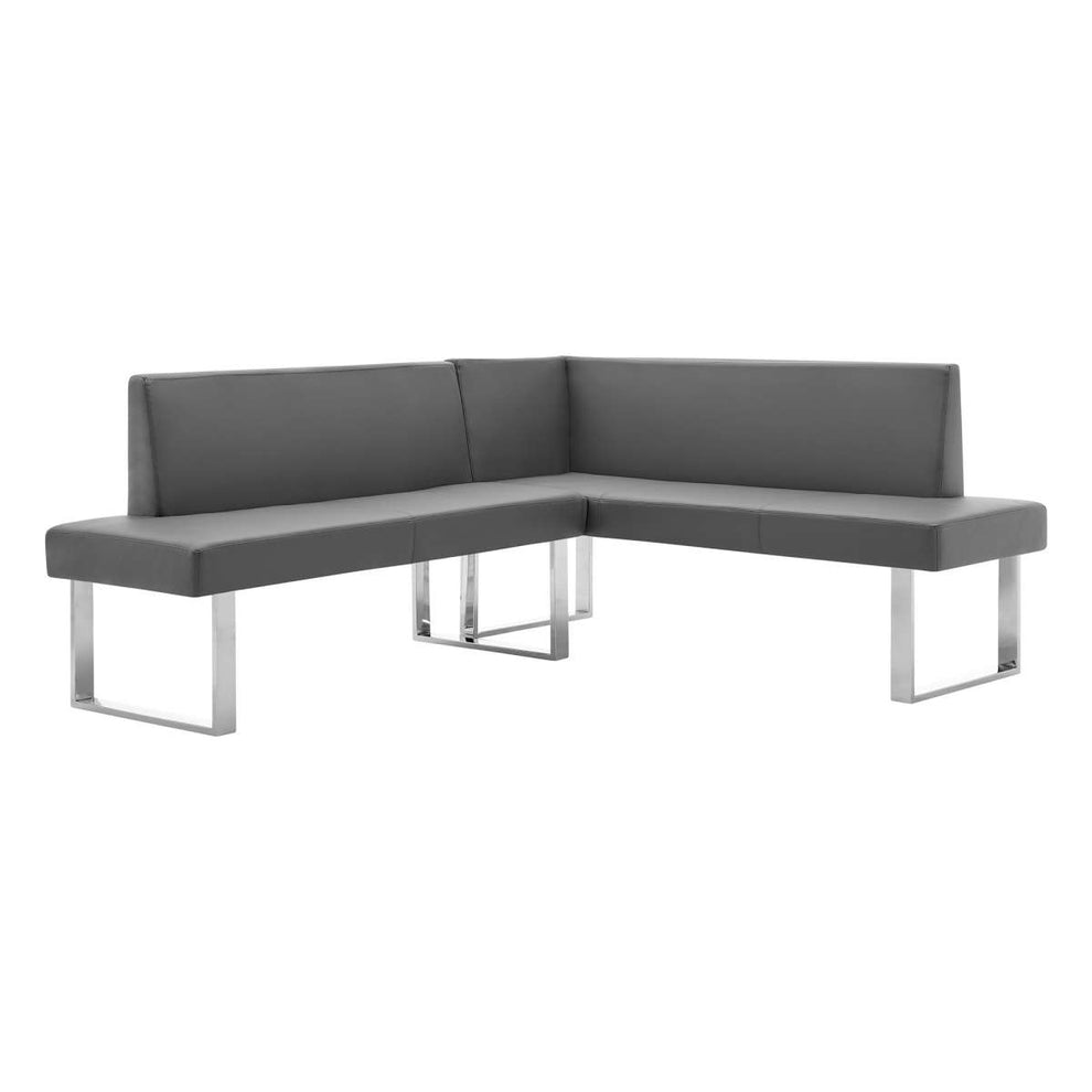 Amanda Contemporary Nook Corner Dining Bench in Gray Faux Leather and Chrome Finish By Armen Living | Sofas |  Modishstore  - 8