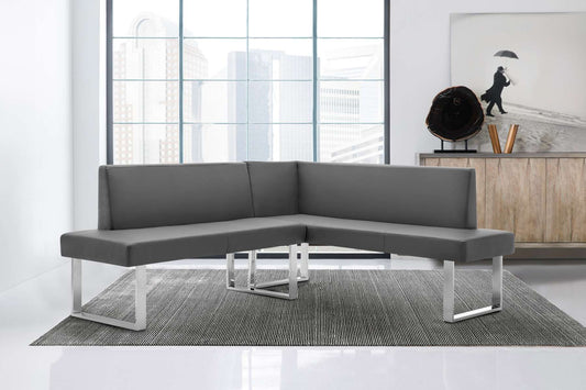 Amanda Contemporary Nook Corner Dining Bench in Gray Faux Leather and Chrome Finish By Armen Living | Sofas |  Modishstore 