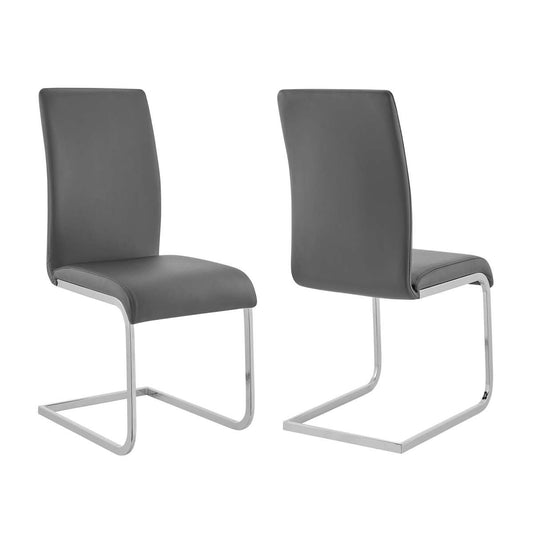 Amanda Contemporary Side Chair in Gray Faux Leather and Chrome Finish - Set of 2 By Armen Living | Dining Chairs | Modishstore