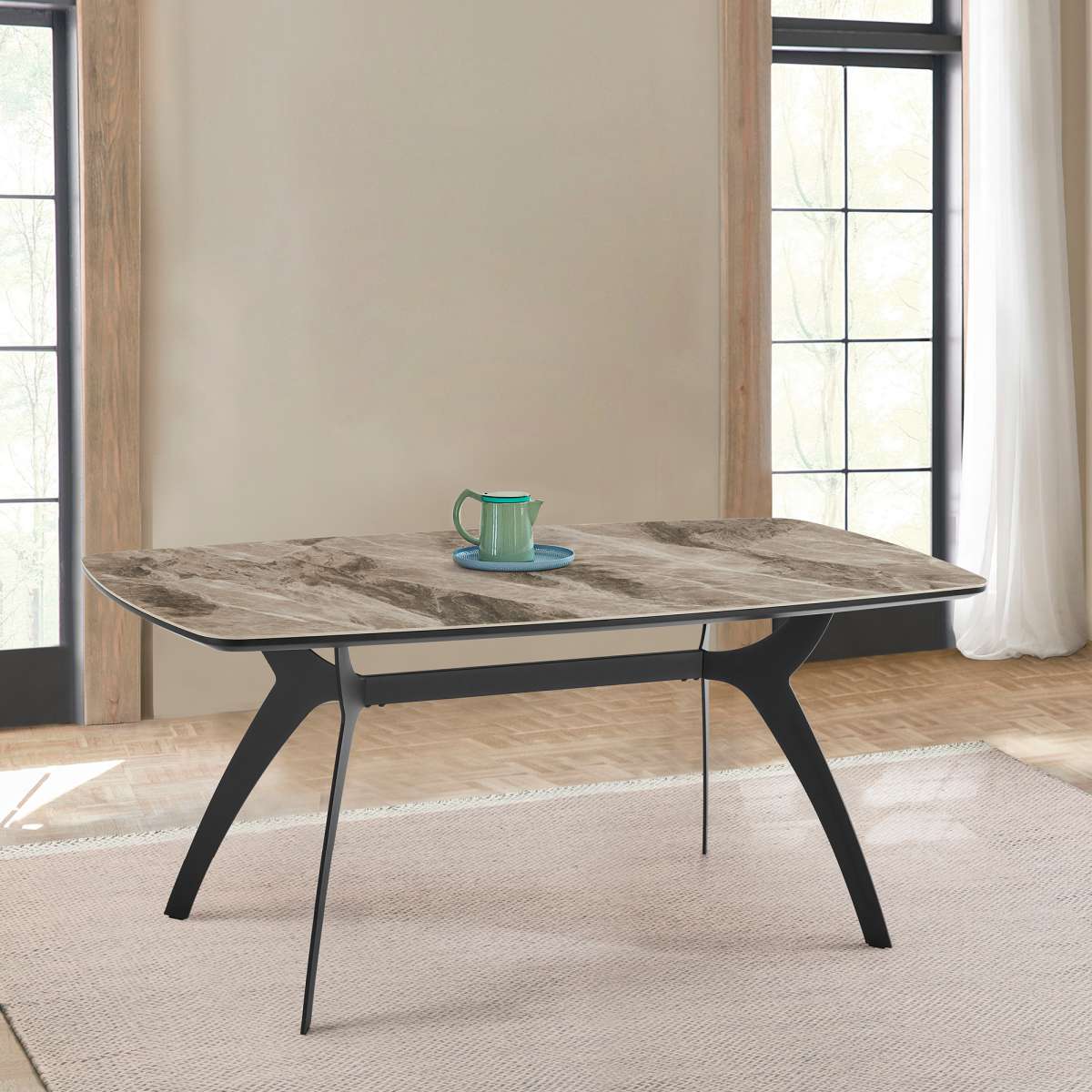 Andes Ceramic and Metal Rectangular Dining Room Table By Armen Living | Dining Tables | Modishstore