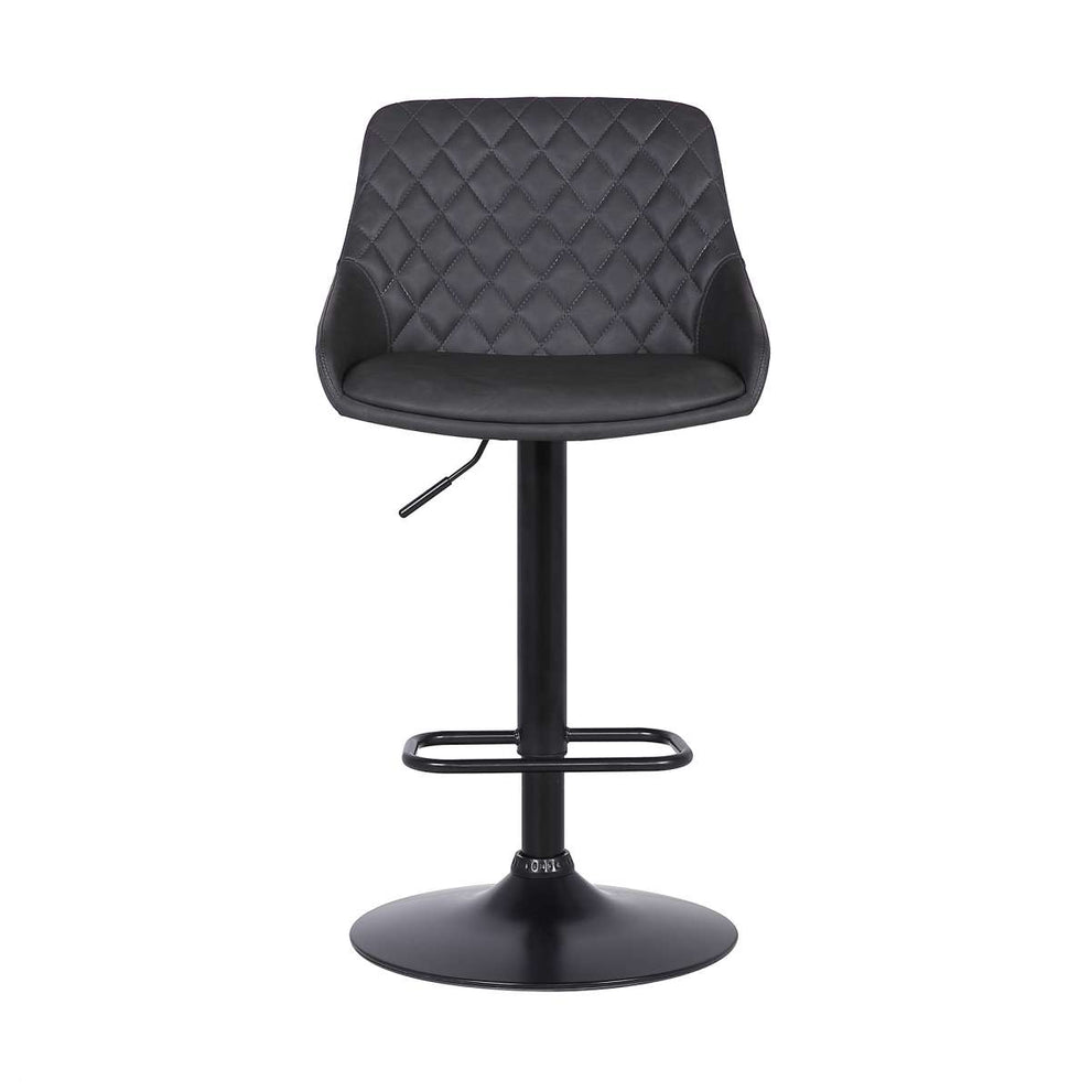 Anibal Adjustable Height Swivel Grey Faux Leather and Black Metal Bar Stool By Armen Living | Bar Stools |  Modishstore  - 2