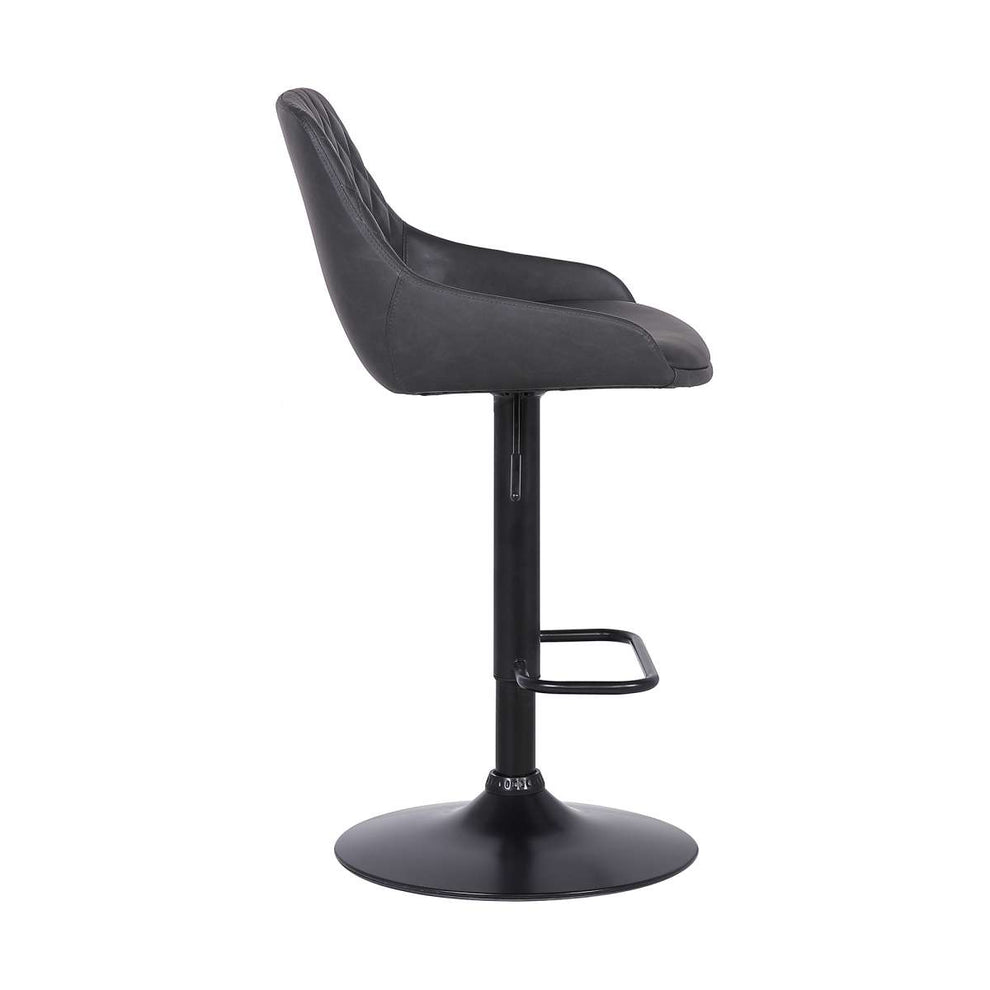 Anibal Adjustable Height Swivel Grey Faux Leather and Black Metal Bar Stool By Armen Living | Bar Stools |  Modishstore  - 3