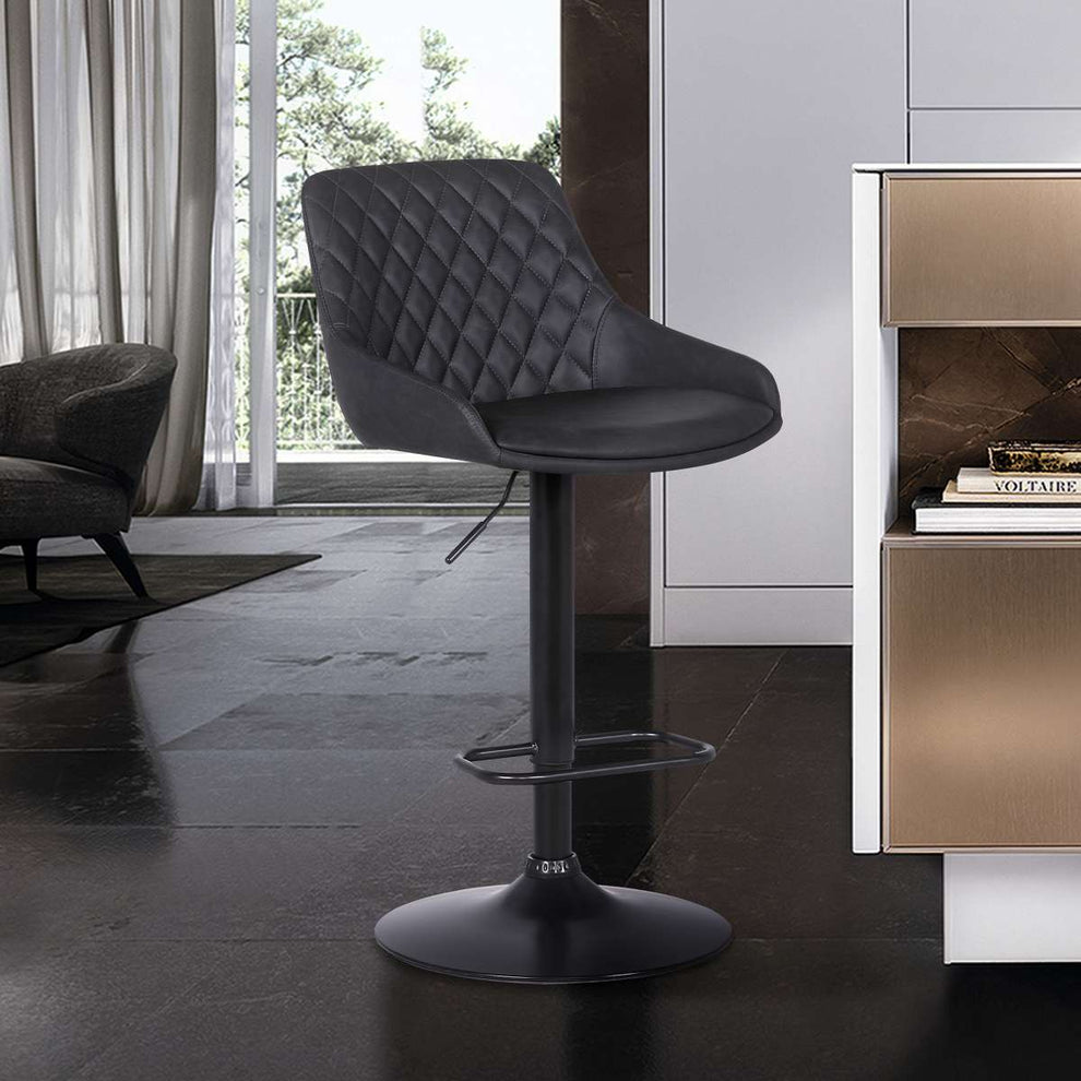 Anibal Adjustable Height Swivel Grey Faux Leather and Black Metal Bar Stool By Armen Living | Bar Stools |  Modishstore 